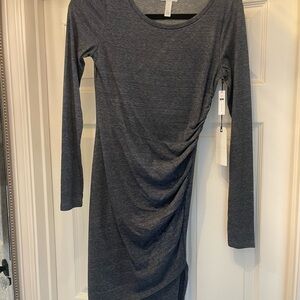 Women's Charcoal Long-Sleeve Ruched Side Dress